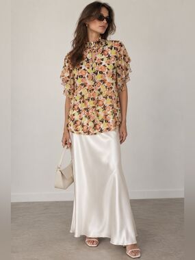 So It Is NWT Bohemian Turtleneck Romantic Floral Print White Yellow Top Size 2X